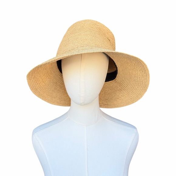 Janessa Leone Straw Hat Large Natural Raffia Boho Resortwear - Picture 2 of 11